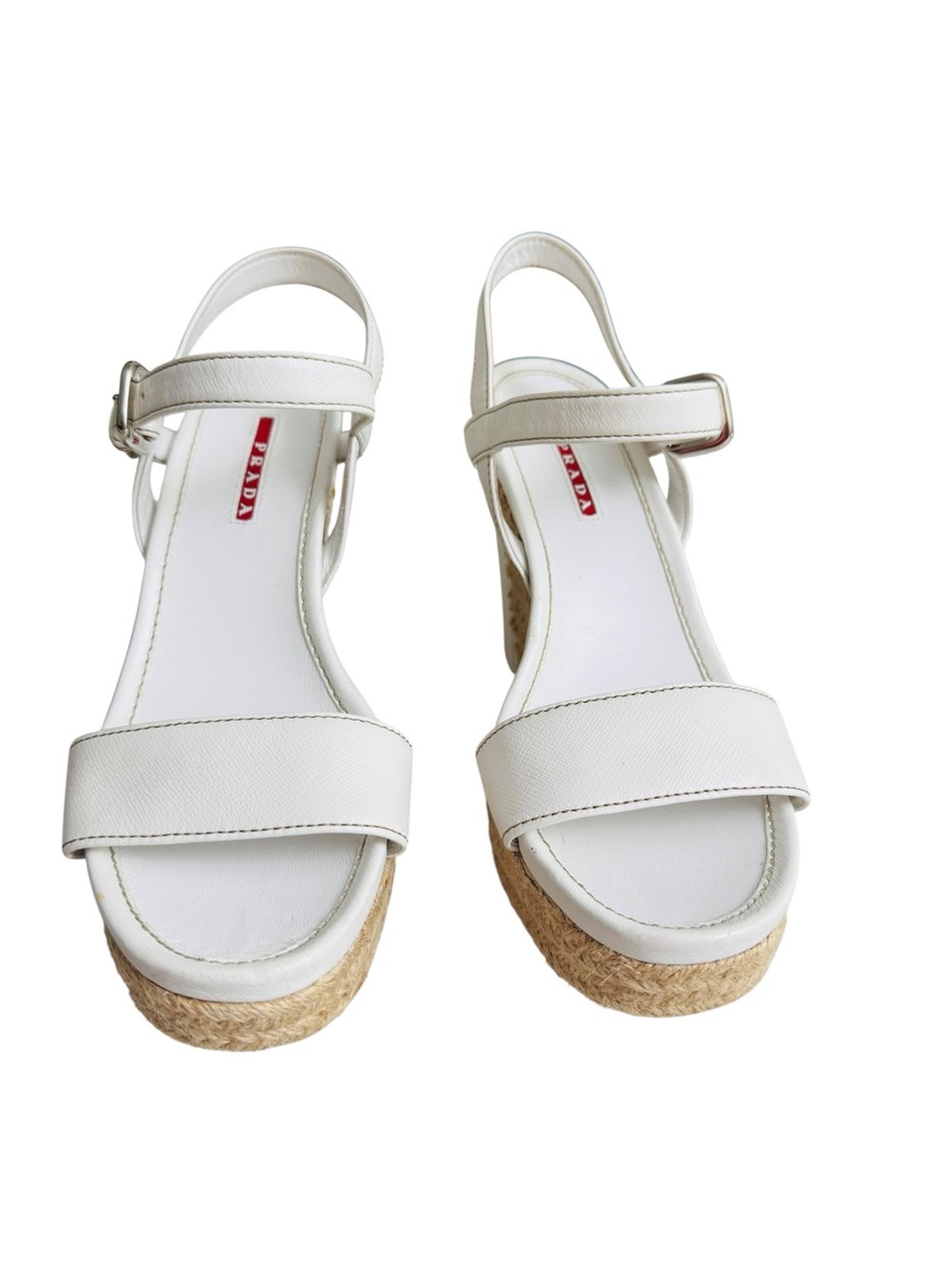 Prada White Leather Espadrille Wedge Sandals Women EU 38 US 7.5